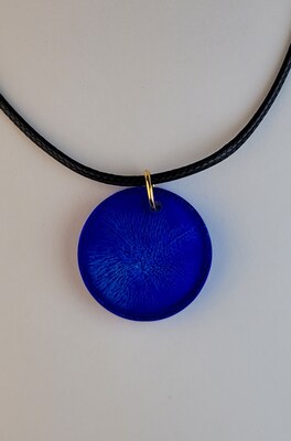 Handcrafted Navy Blue and White Circle Pendant Necklace or Keychain - image1